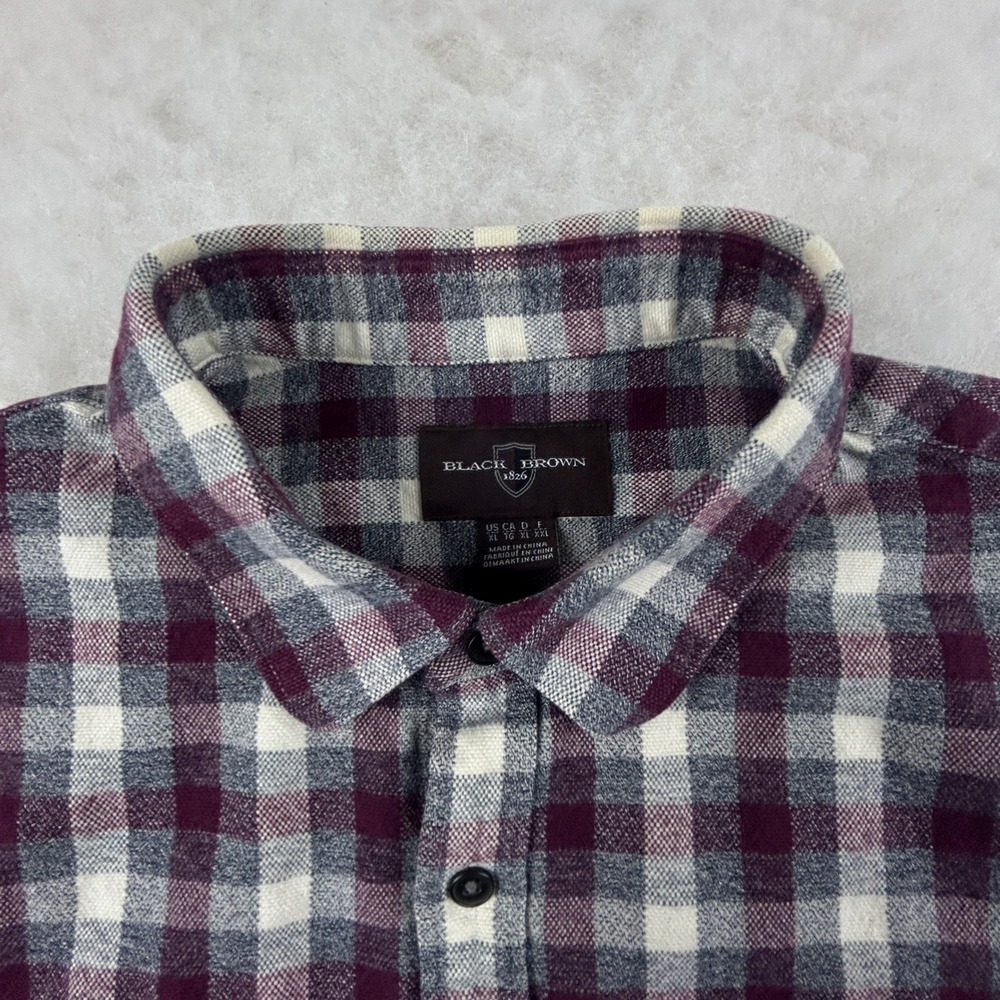 Black Brown 1826 Heavy Flannel Shirt Mens‎ XL Burgundy Gray Plaid Long Sleeve - Picture 4 of 15